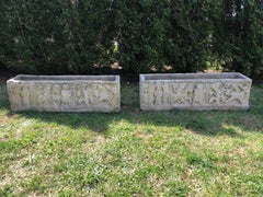 Pair of Long French Cast Stone Renaissance Revival Jardinières/Planters