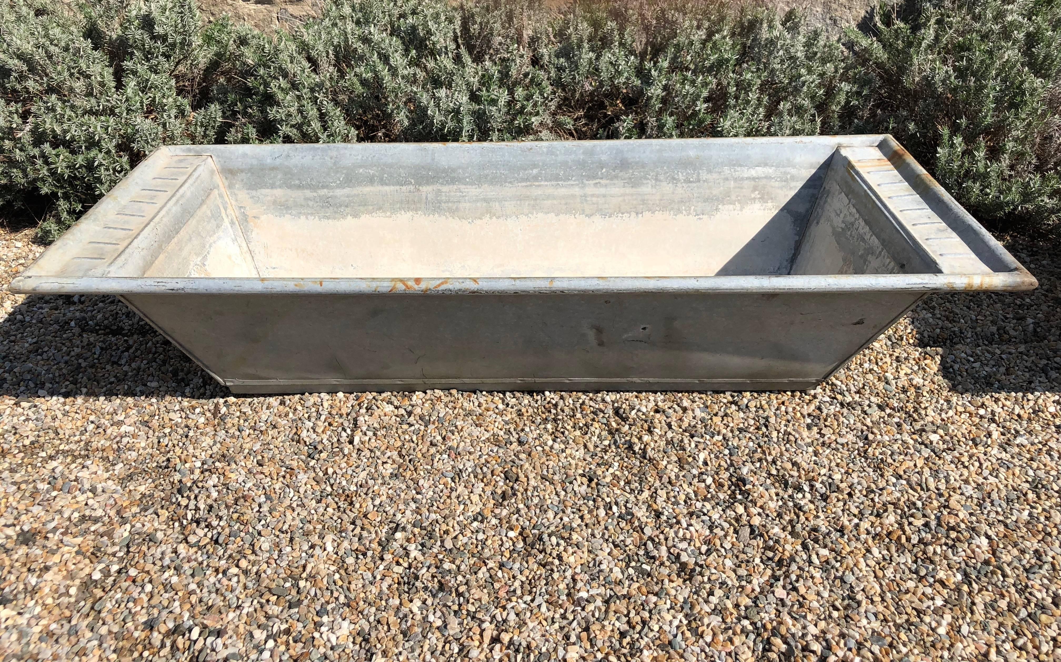 20th Century Pair of Long Galvanized Zinc French Troughs or Planters