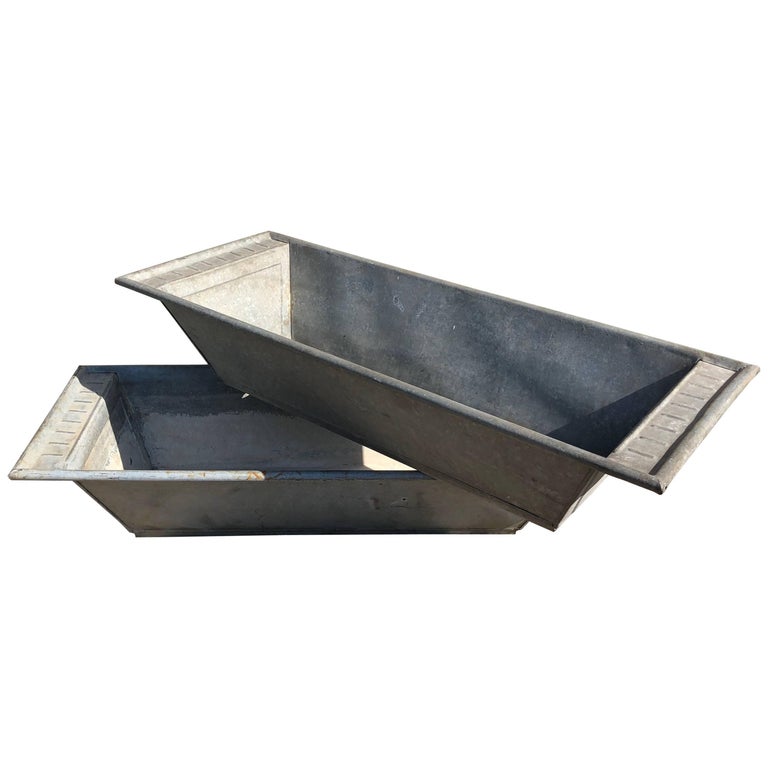 Pair of Long Galvanized Zinc French Troughs or Planters at 1stDibs
