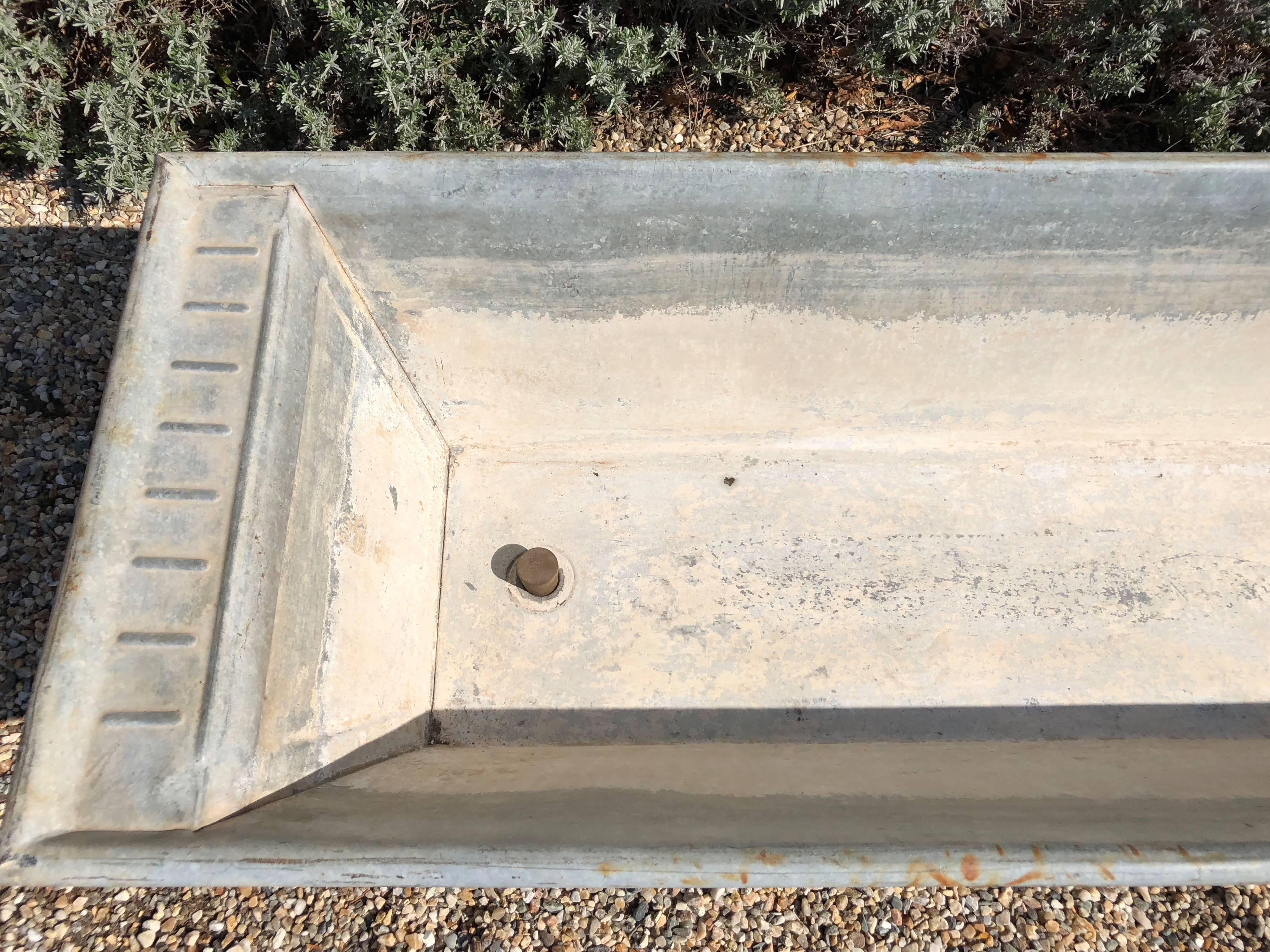 Pair of Long Galvanized Zinc French Troughs/Planters For Sale 5