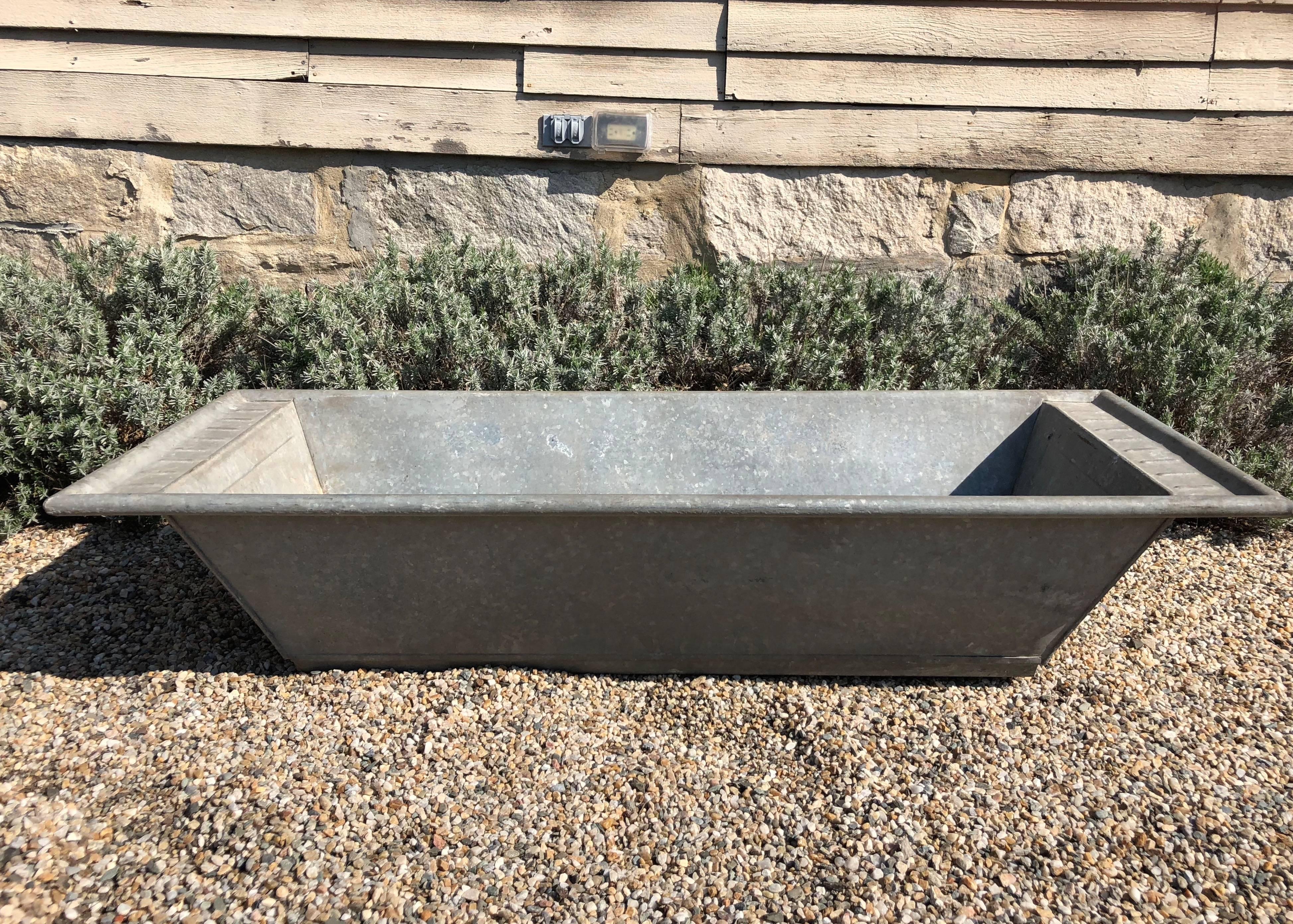 Industrial Pair of Long Galvanized Zinc French Troughs/Planters For Sale