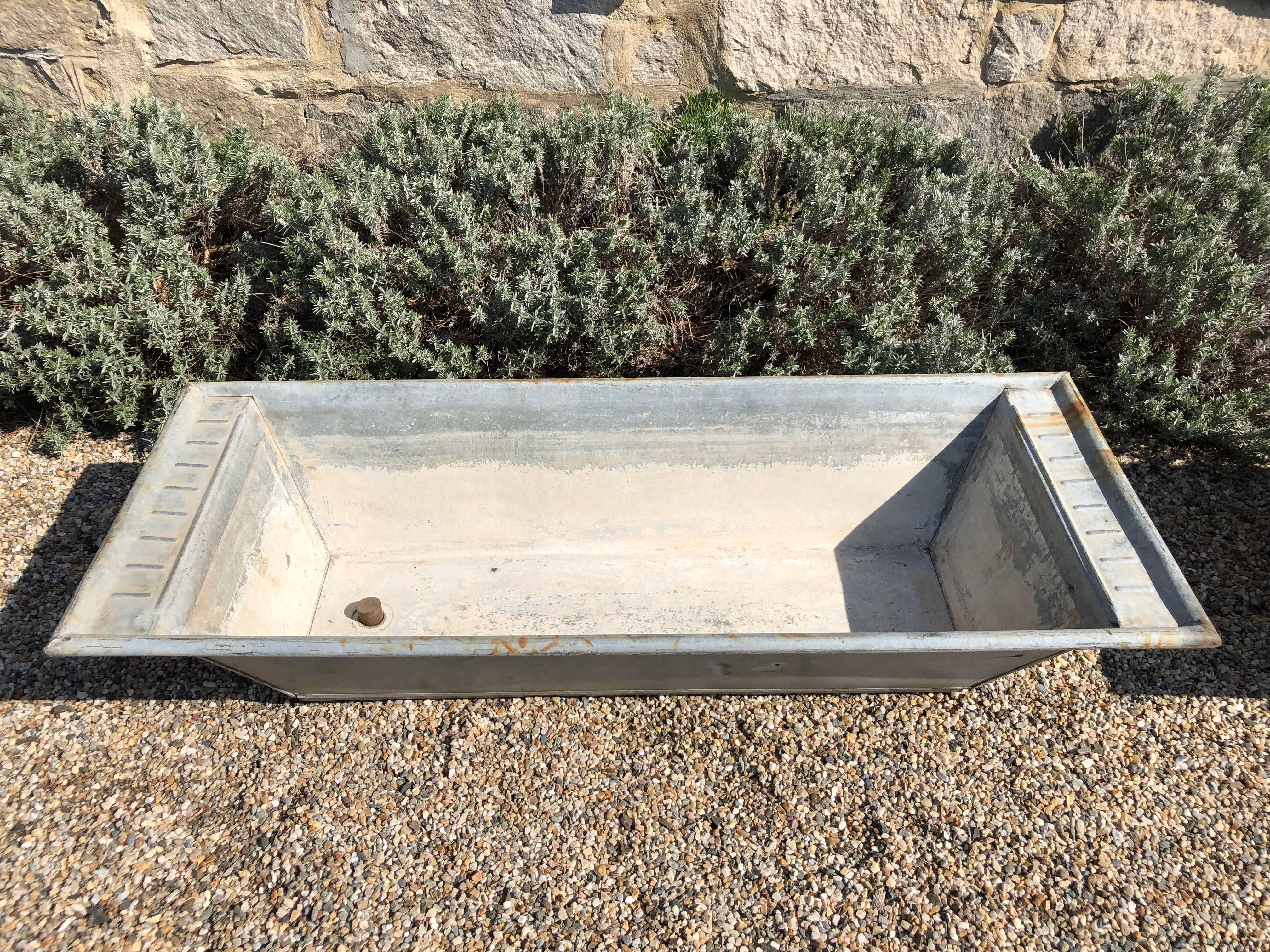 Pair of Long Galvanized Zinc French Troughs/Planters For Sale 4
