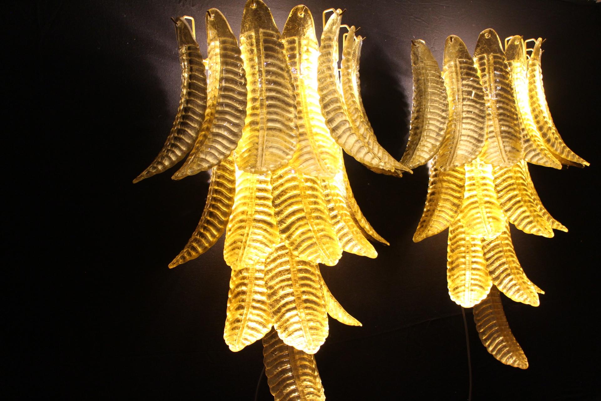 Pair of Long Golden Murano Glass Sconces in Palm Tree Shape , Long Wall Lights For Sale 5