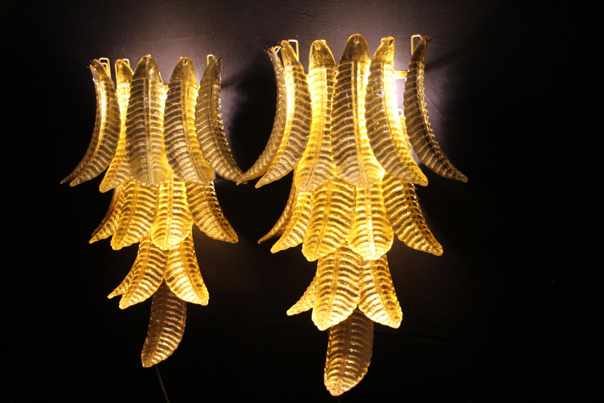 Pair of Long Golden Murano Glass Sconces in Palm Tree Shape , Long Wall Lights For Sale 8
