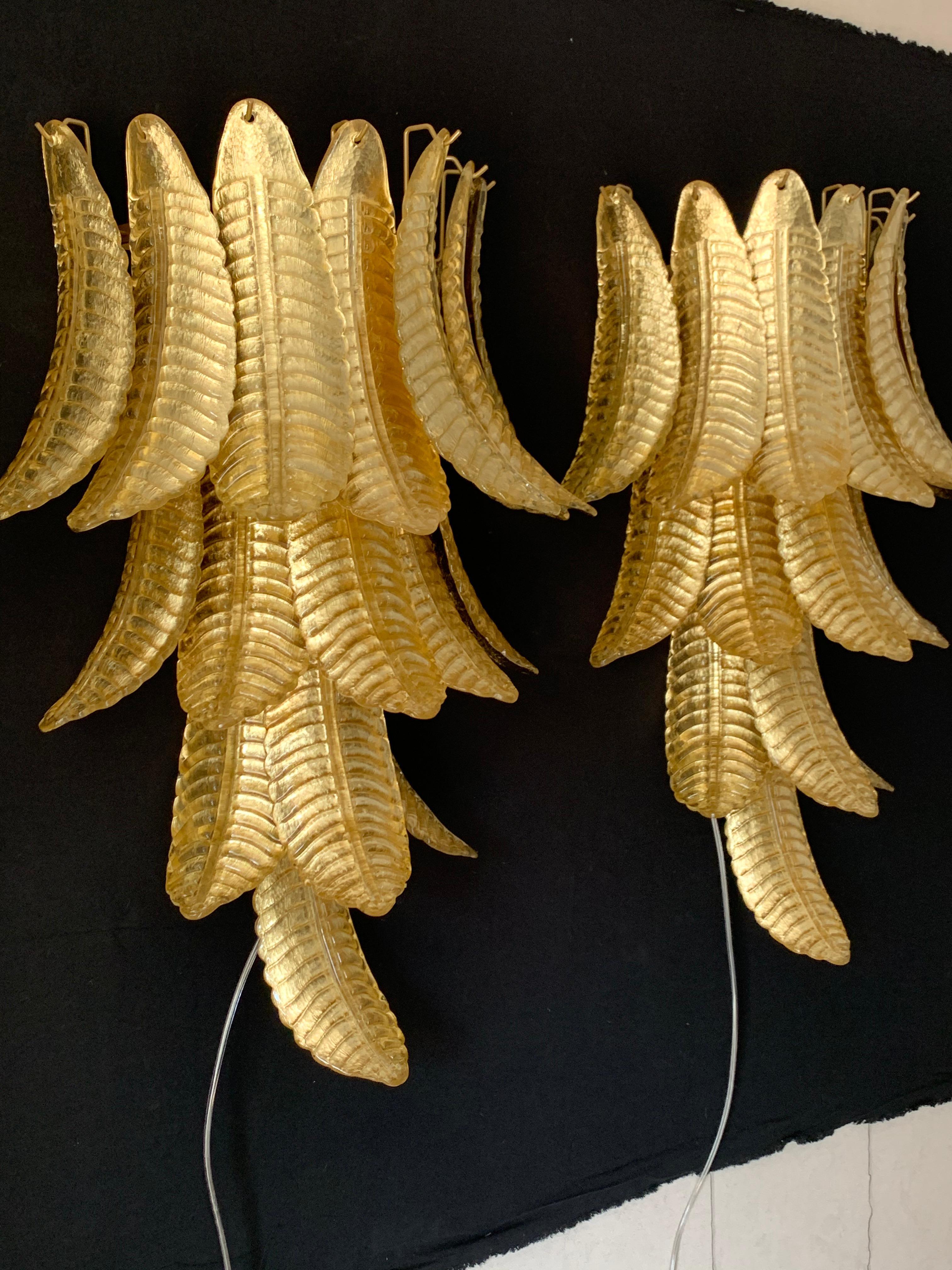 Pair of Long Golden Murano Glass Sconces in Palm Tree Shape , Long Wall Lights For Sale 11