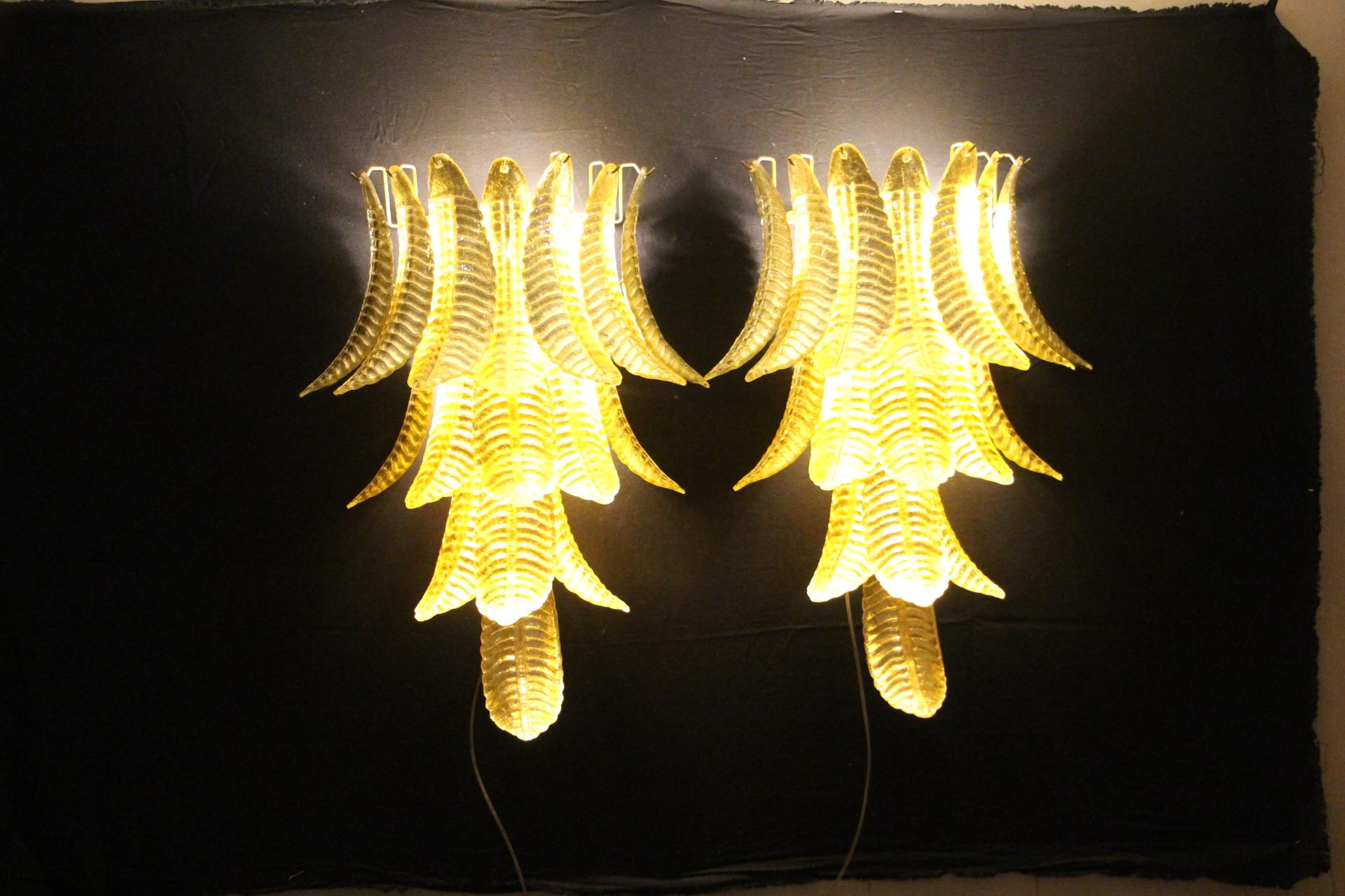 Pair of Long Golden Murano Glass Sconces in Palm Tree Shape , Long Wall Lights For Sale 3