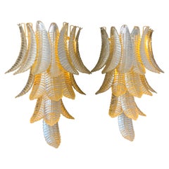 Pair of Long Golden Murano Glass Sconces in Palm Tree Shape