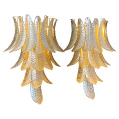 Pair of Long Golden Murano Glass Sconces in Palm Tree Shape , Long Wall Lights