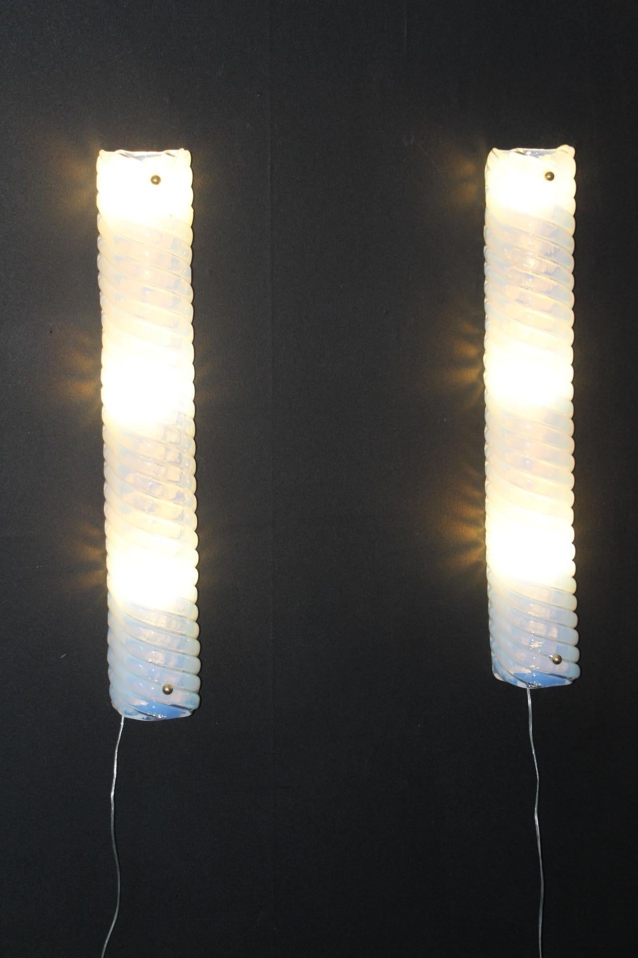 Pair of Long Iridescent Murano Glass Sconces 1