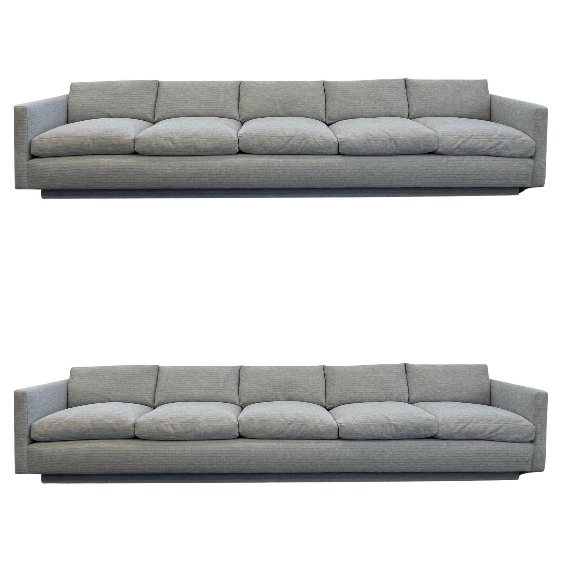 Pair of Long Lite Blue Down Filled Sofas by Steve Chase