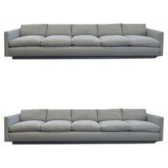 Retro Pair of Long Lite Blue Down Filled Sofas by Steve Chase