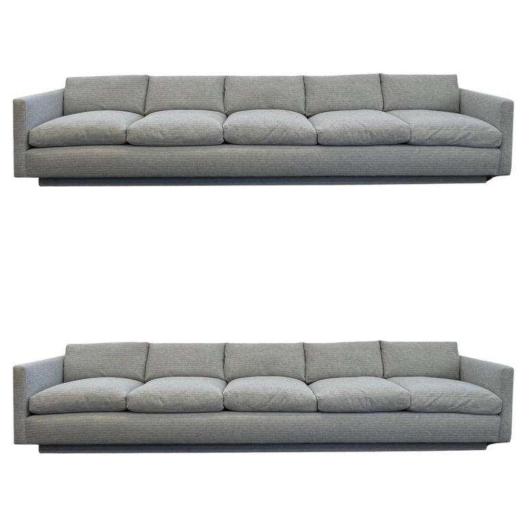 Pair of Long Lite Blue Down Filled Sofas by Steve Chase For Sale at 1stDibs
