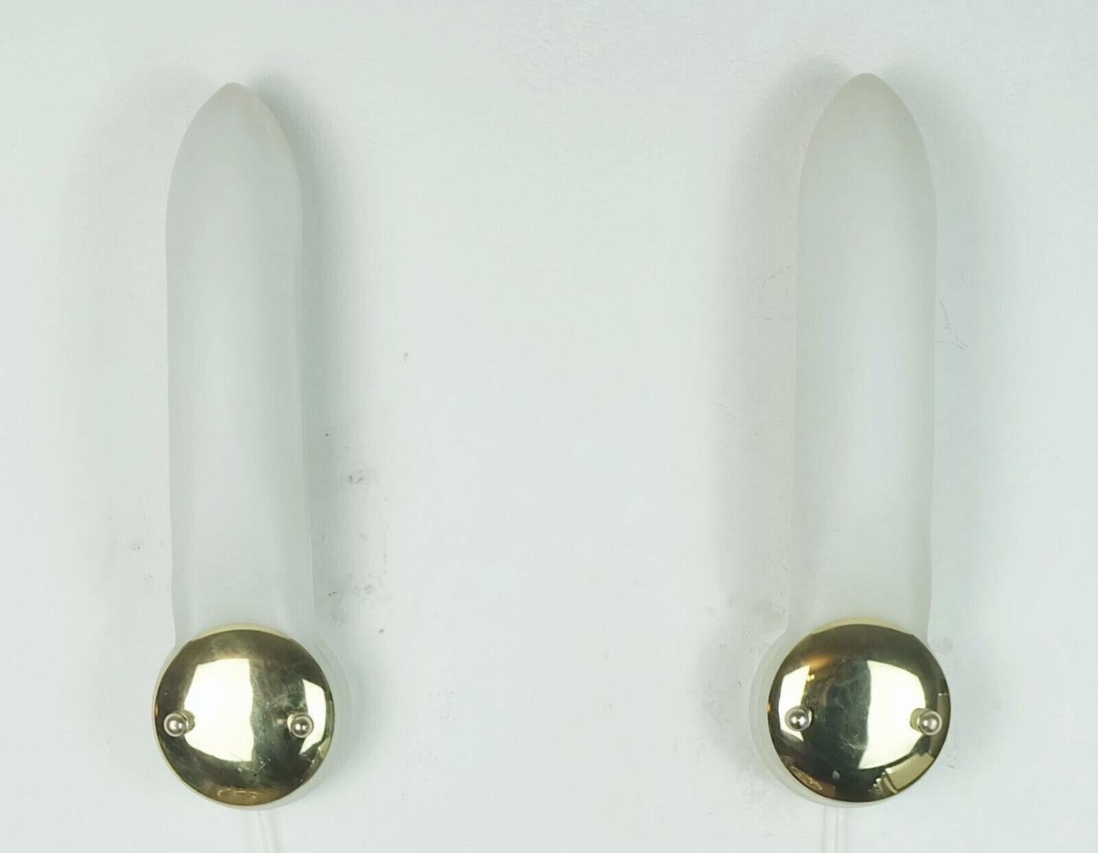 pair of long narrow honsel 1990s SCONCES white glass satin glass and brass For Sale 6