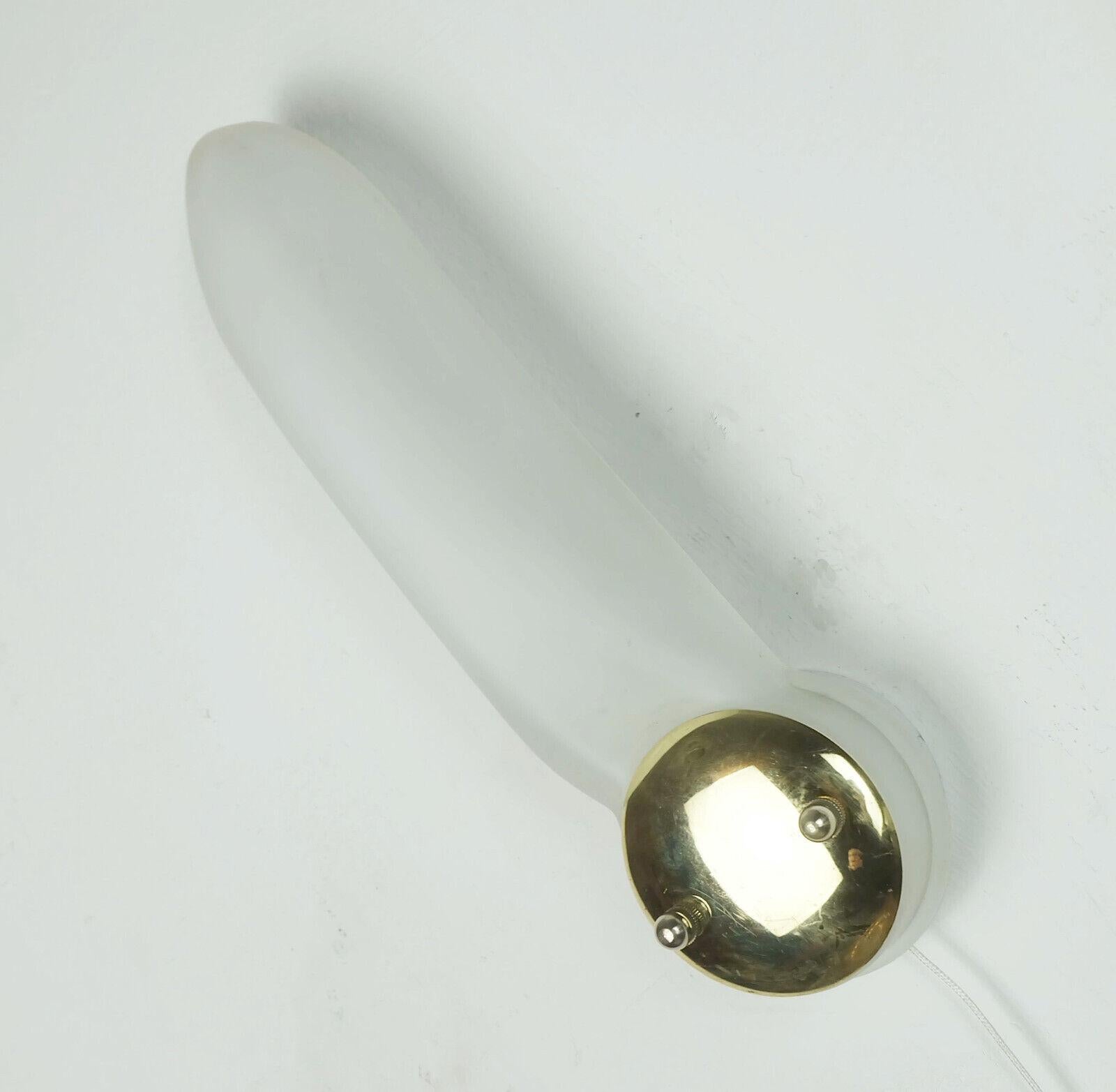 pair of long narrow honsel 1990s SCONCES white glass satin glass and brass In Good Condition For Sale In Mannheim, DE
