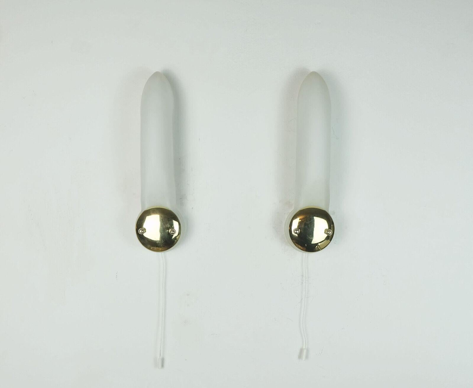 pair of long narrow honsel 1990s SCONCES white glass satin glass and brass For Sale 1