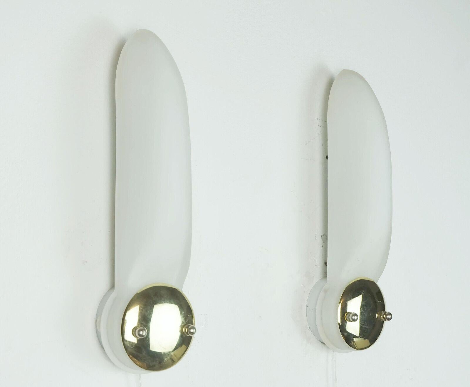 pair of long narrow honsel 1990s SCONCES white glass satin glass and brass For Sale 3
