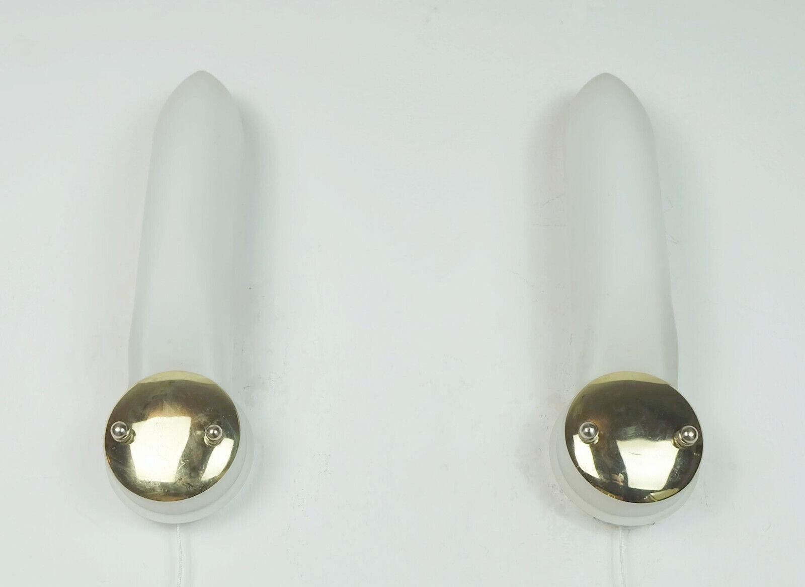 pair of long narrow honsel 1990s SCONCES white glass satin glass and brass For Sale 4