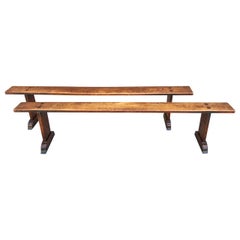 Pair of Long Chestnut Benches, 19th Century