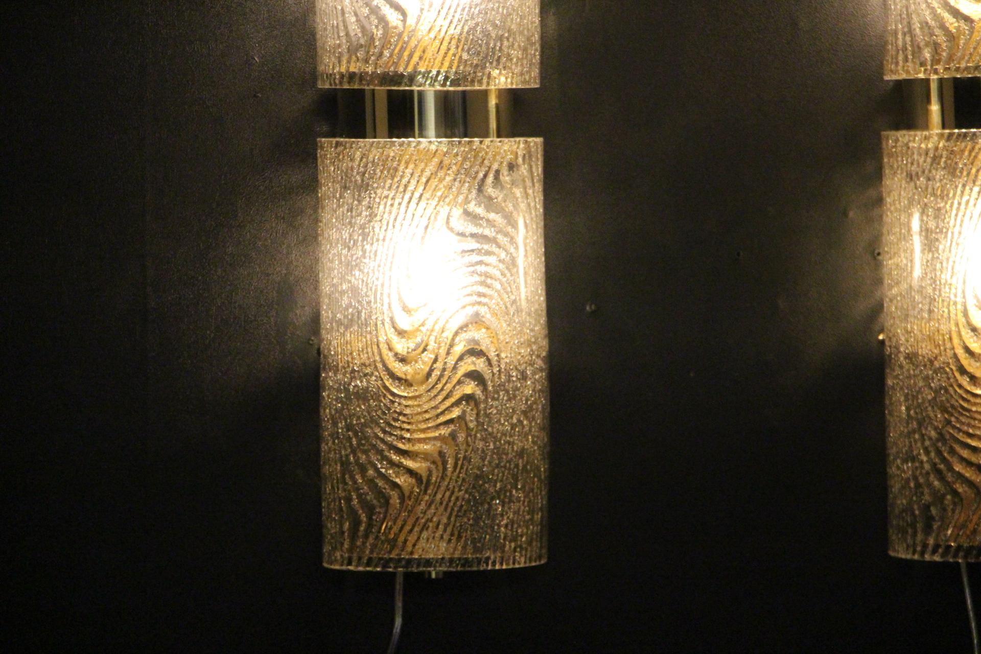 Pair of Long Smoked Frosted Murano Glass Sconces, Cylinder Shape Wall Lights For Sale 4