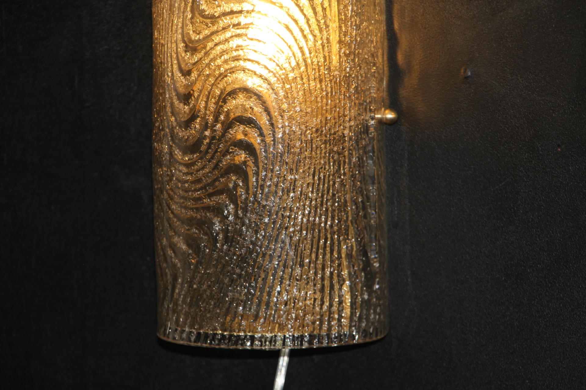 Pair of Long Smoked Frosted Murano Glass Sconces, Cylinder Shape Wall Lights For Sale 5