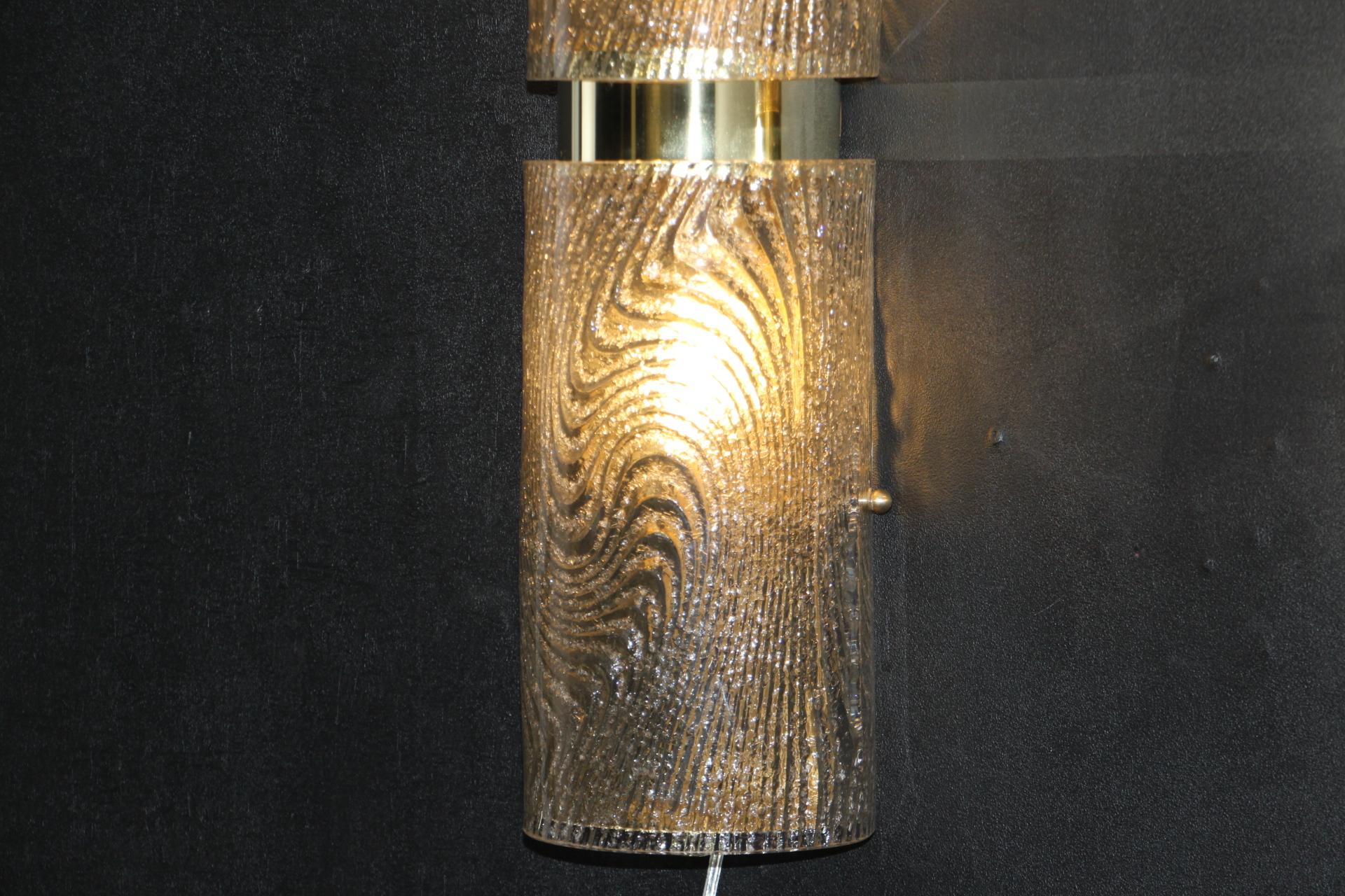 Pair of Long Smoked Frosted Murano Glass Sconces, Cylinder Shape Wall Lights For Sale 6