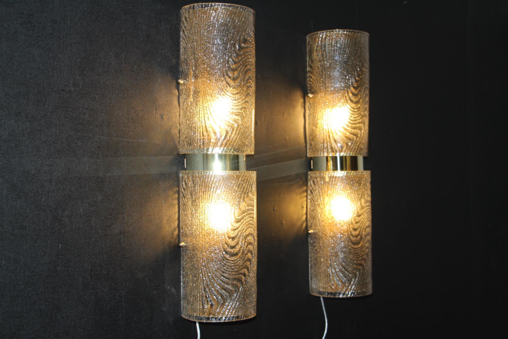 Pair of Long Smoked Frosted Murano Glass Sconces, Cylinder Shape Wall Lights For Sale 7