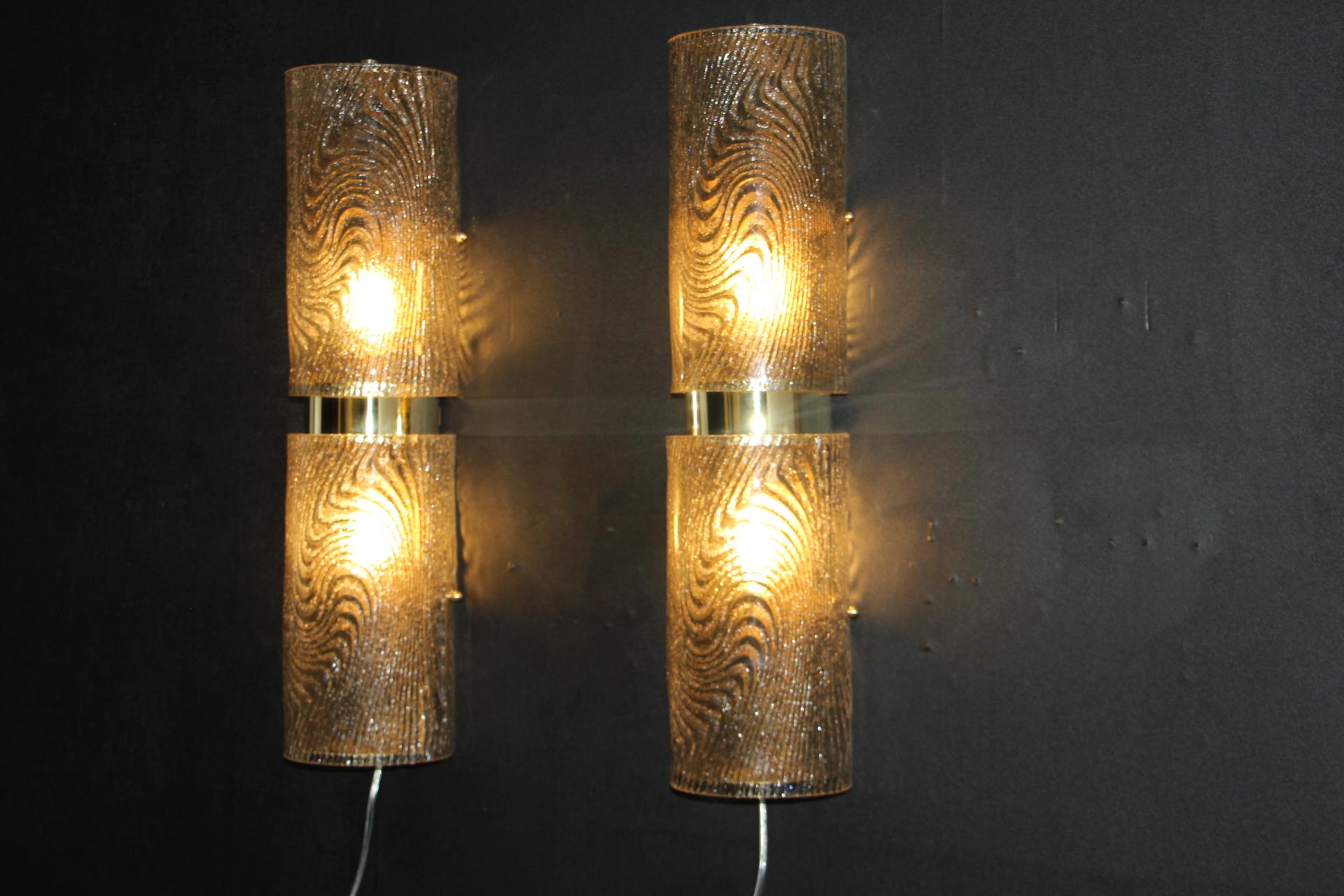 Pair of Long Smoked Frosted Murano Glass Sconces, Cylinder Shape Wall Lights For Sale 8