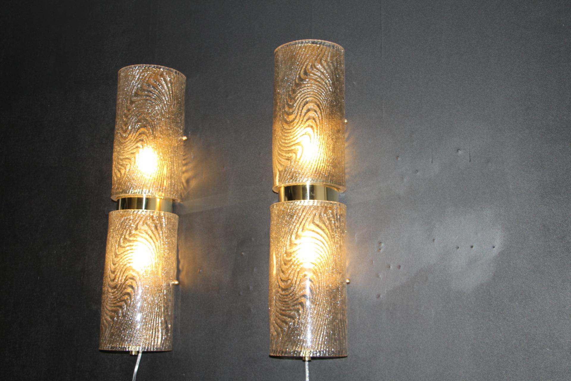 Pair of Long Smoked Frosted Murano Glass Sconces, Cylinder Shape Wall Lights For Sale 10