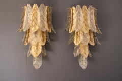 Pair of Long Textured Golden and Smoked Murano Glass Sconces in Palm Tree Shape