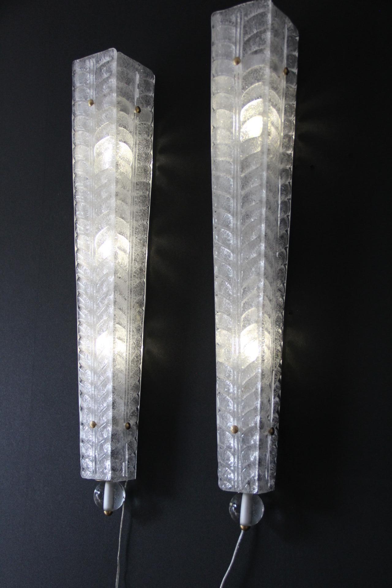 Pareja de Apliques Largos de Cristal de Murano Graniglia Blanco , Apliques Largos en venta 5