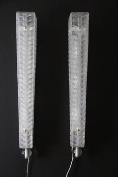 Pair of Long White Graniglia Murano Glass Sconces , Long Wall Lights