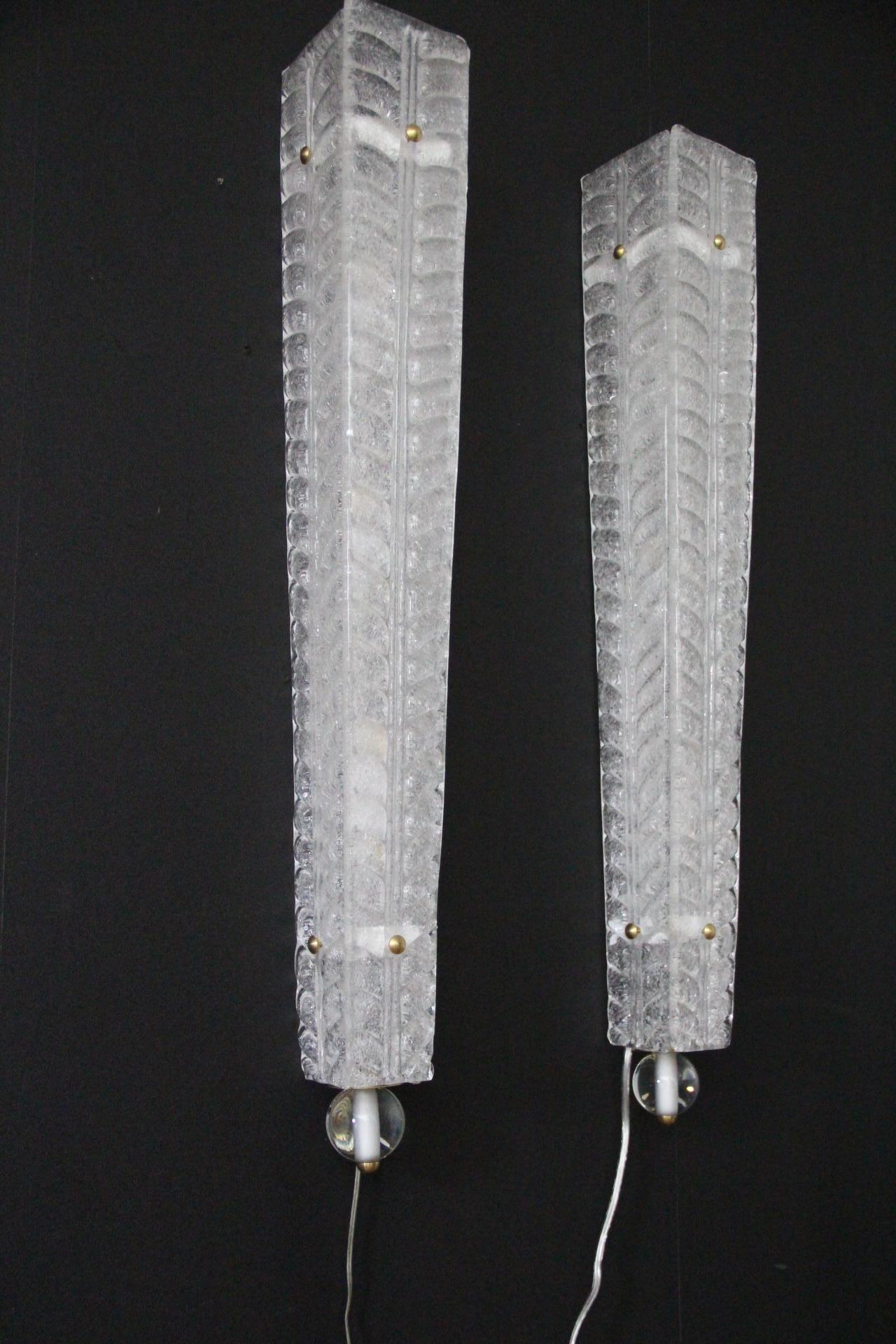 Pareja de Apliques Largos de Cristal de Murano Graniglia Blanco , Apliques Largos Italiano en venta