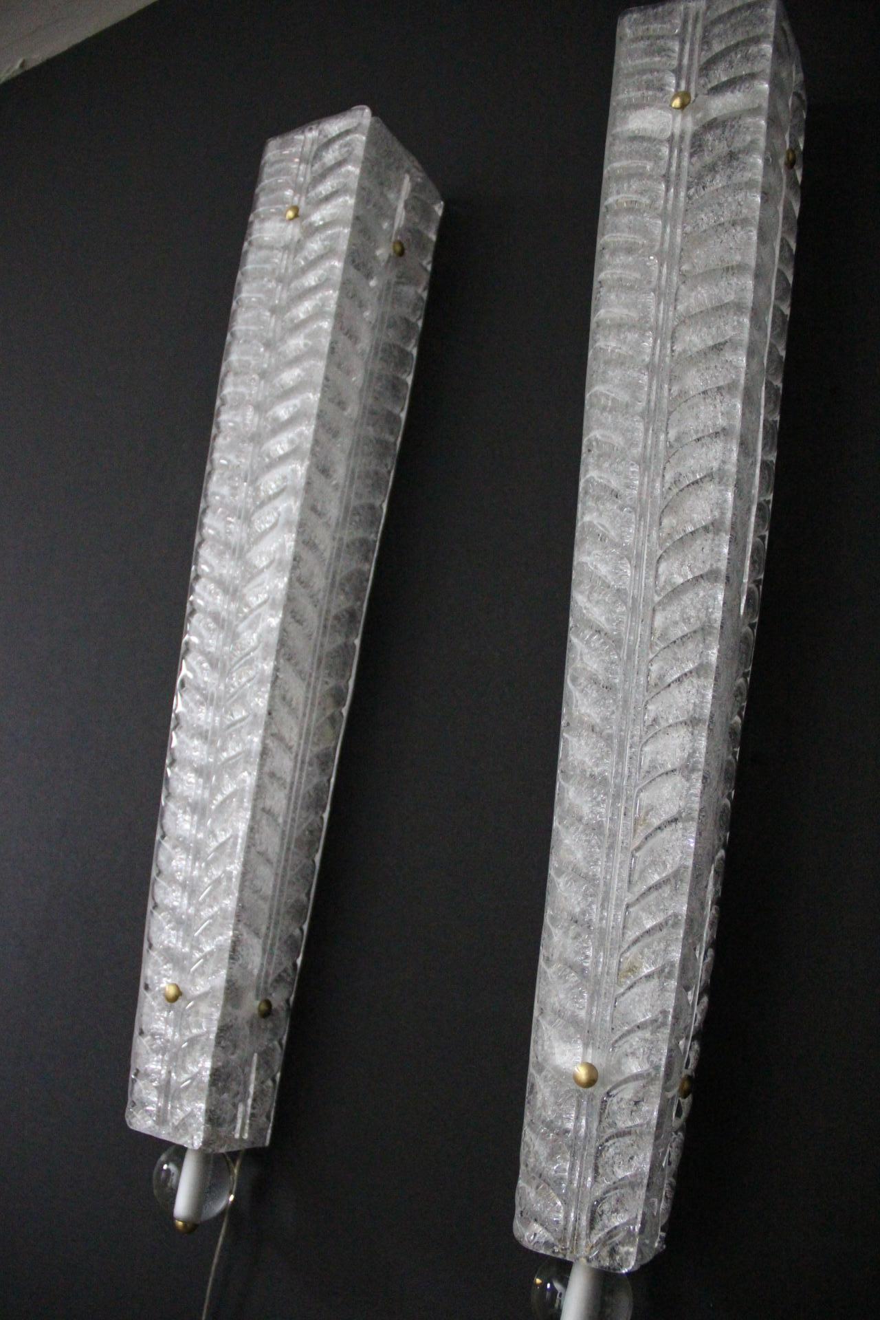 Pareja de Apliques Largos de Cristal de Murano Graniglia Blanco , Apliques Largos en Excelente estado para la venta en Saint-Ouen, FR