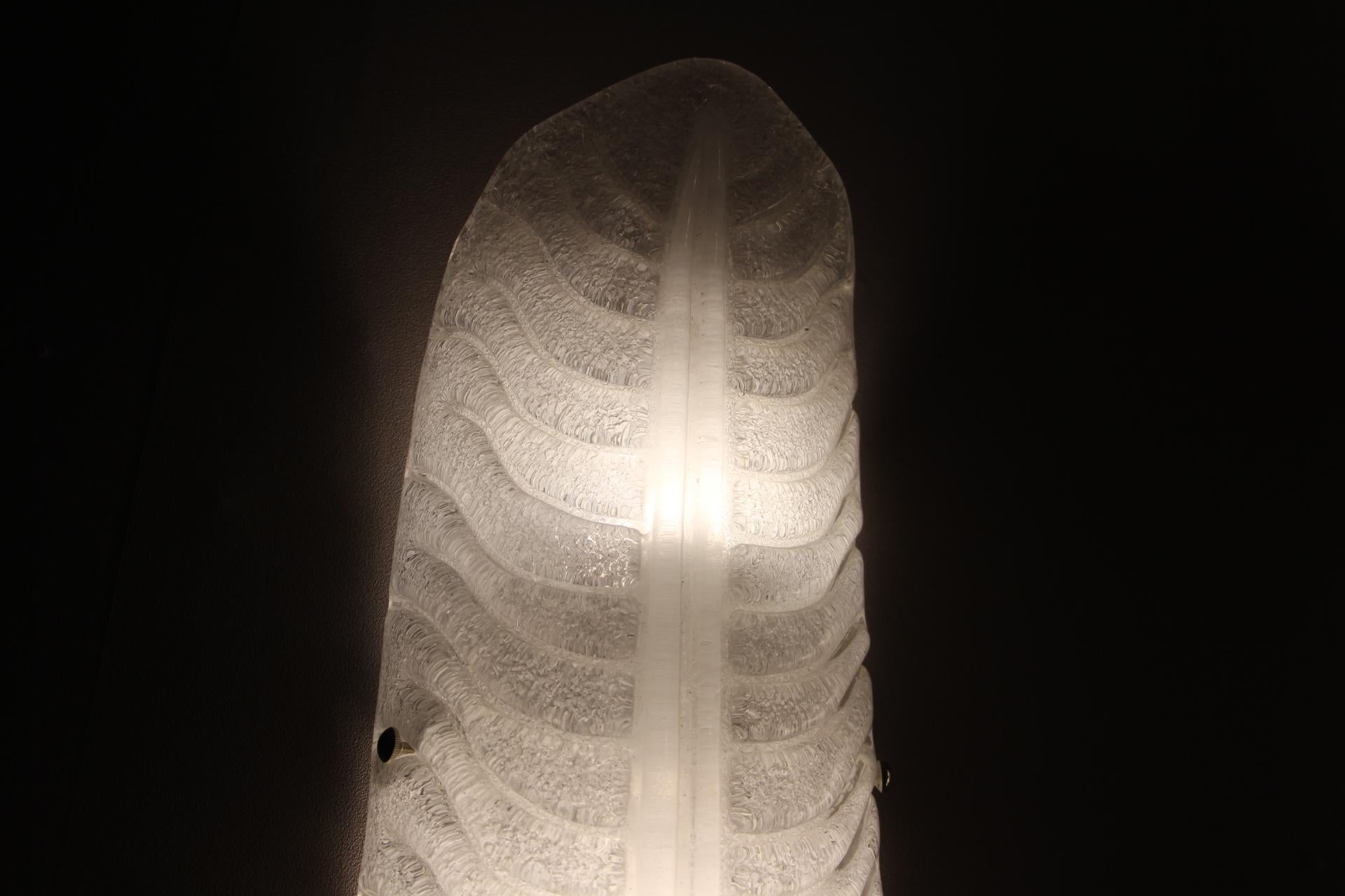 Pair of Long White Murano Glass Sconces in Feather Shape, Long Wall Lights 9