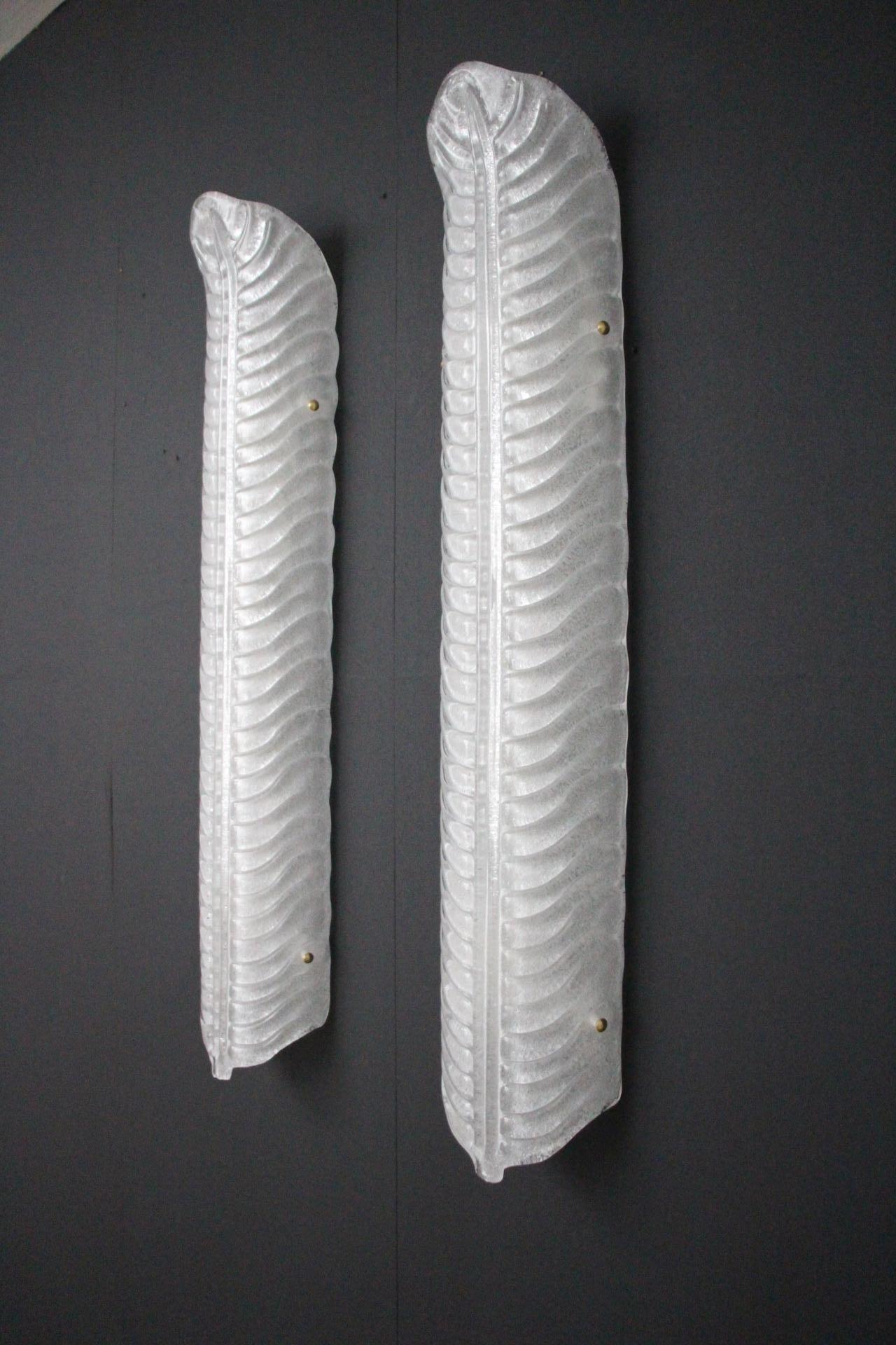 Pair of Long White Murano Glass Sconces in Feather Shape, Long Wall Lights 11