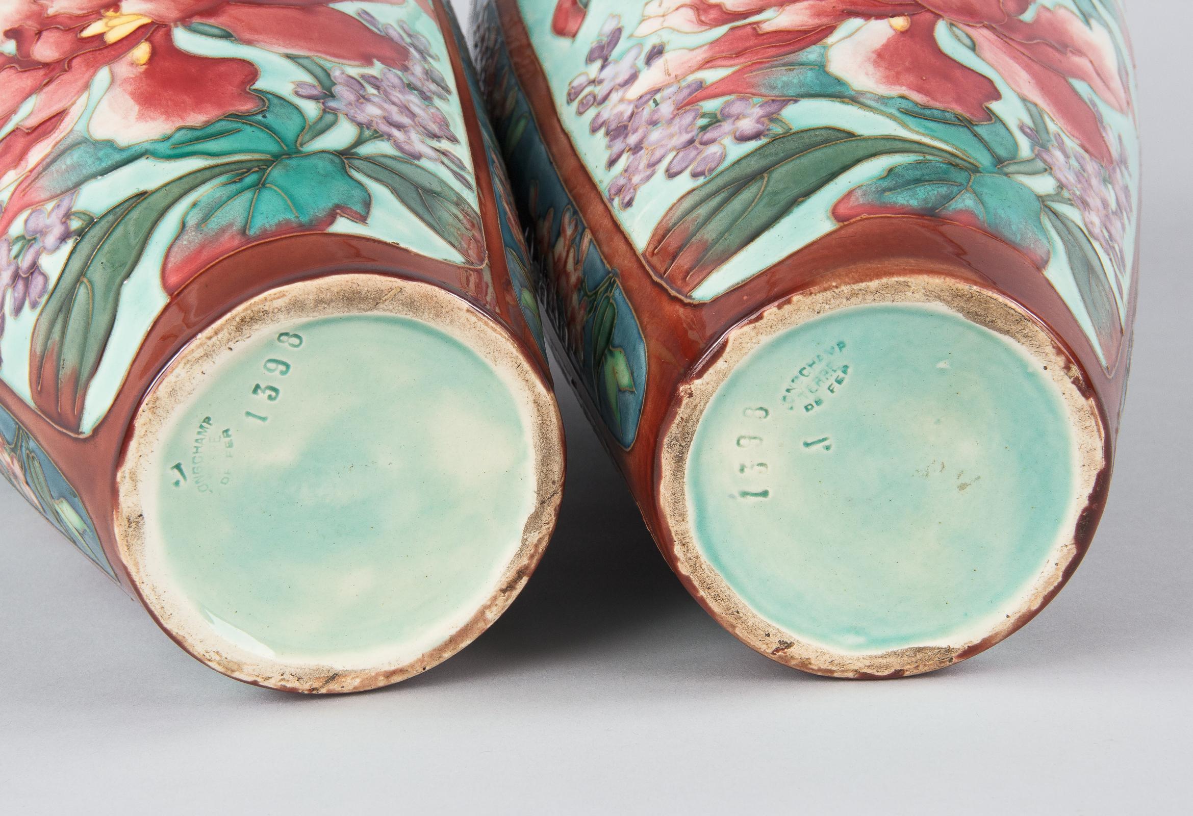 Pair of Longchamp Majolica Ceramic Vases, 1900s 12