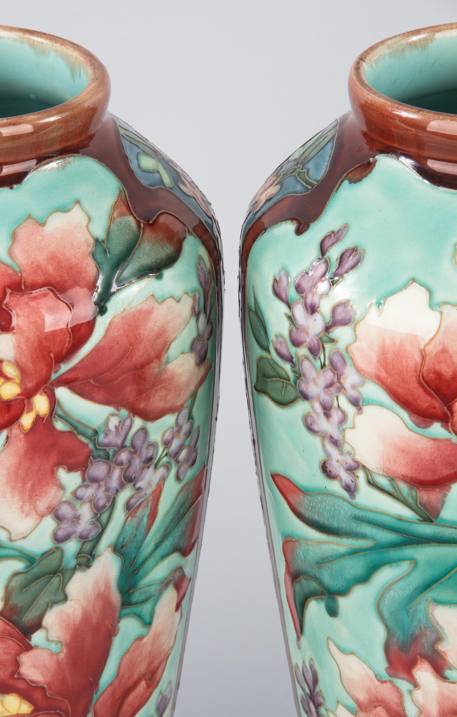 Art Nouveau Pair of Longchamp Majolica Ceramic Vases, 1900s