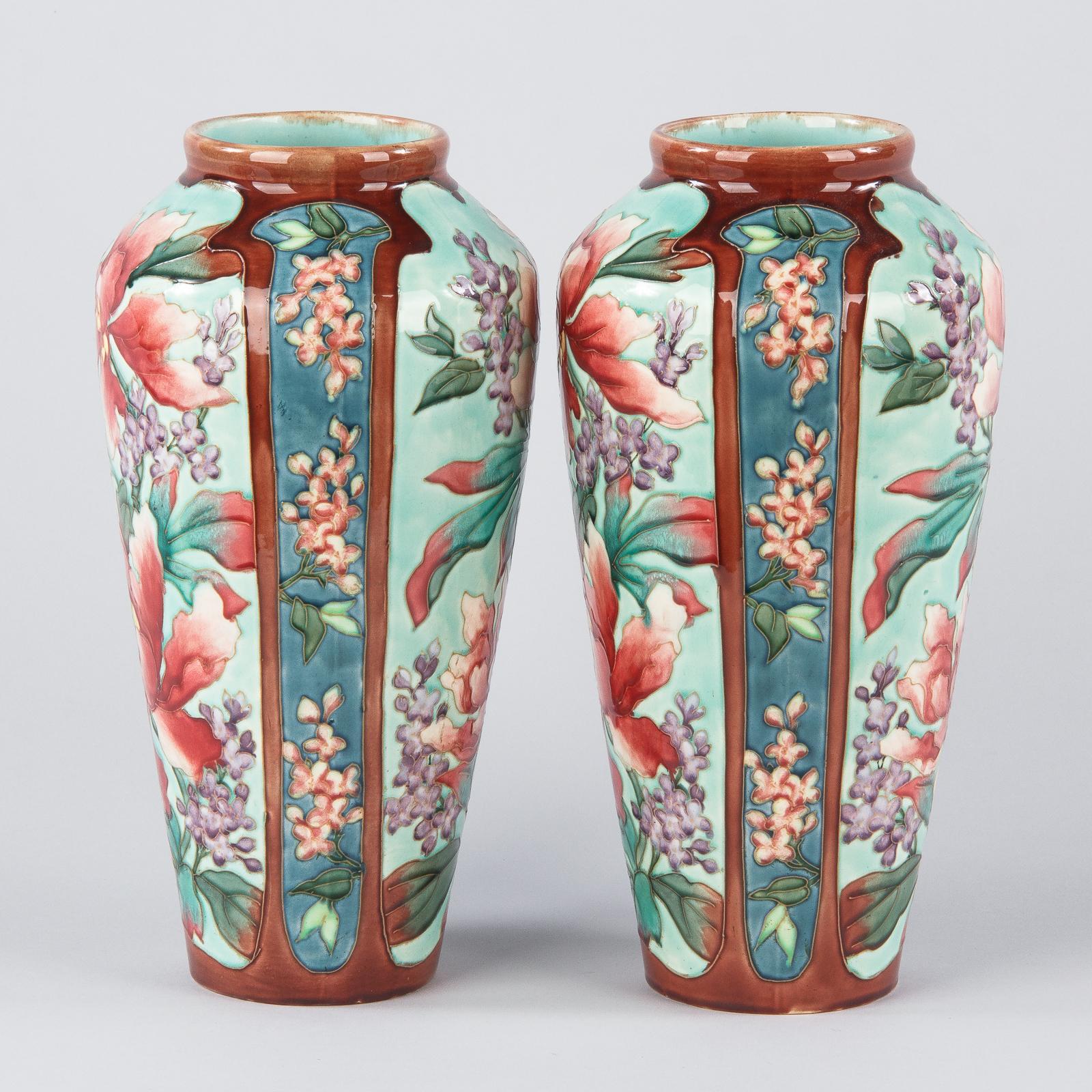 French Pair of Longchamp Majolica Ceramic Vases, 1900s