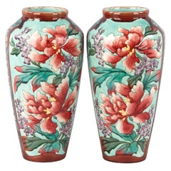 Antique Pair of Longchamp Majolica Ceramic Vases, 1900s