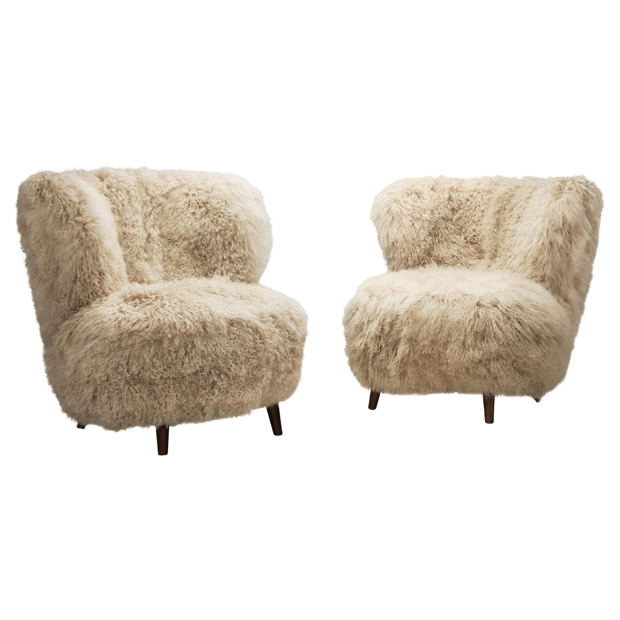 Pair of Longhair Easy Chairs, Europe ca Mid-20th Century