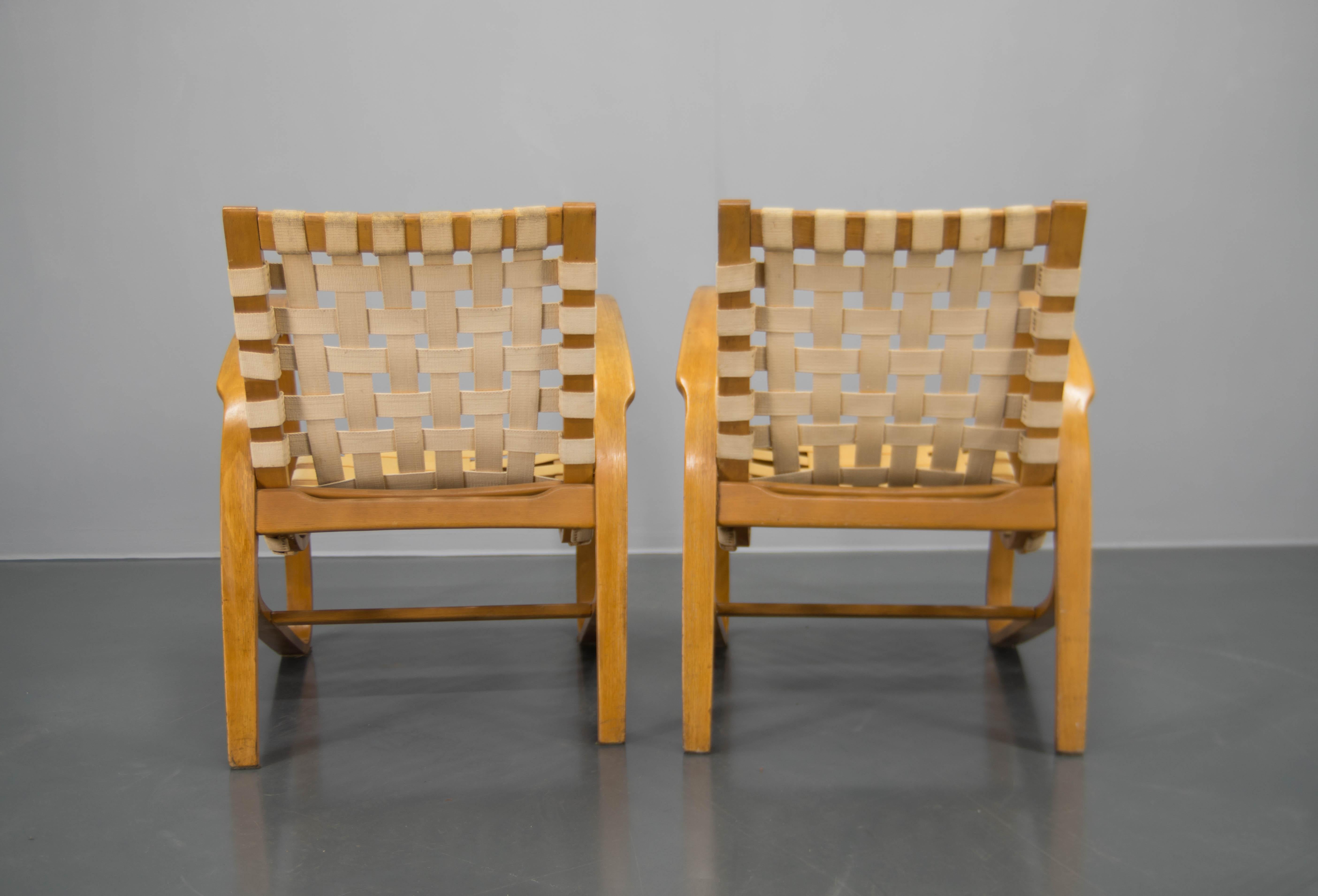 Pair of Longue Art Deco Armchairs by Jan Vanek, 1930s In Good Condition In Praha, CZ