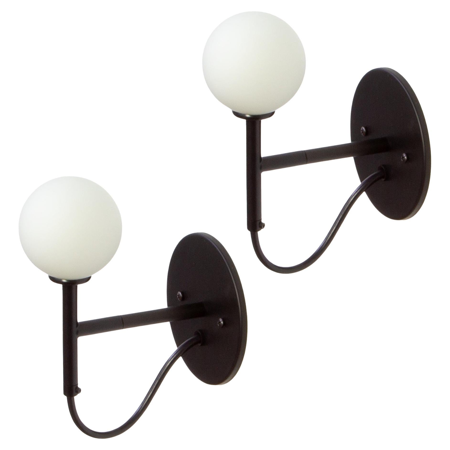 Pair of Loop Wall Sconces by Research.Lighting, Black, Glass, Made to Order