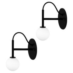 Paire d'appliques murales Loop par RESEARCH Lighting, noir, verre, fait sur commande