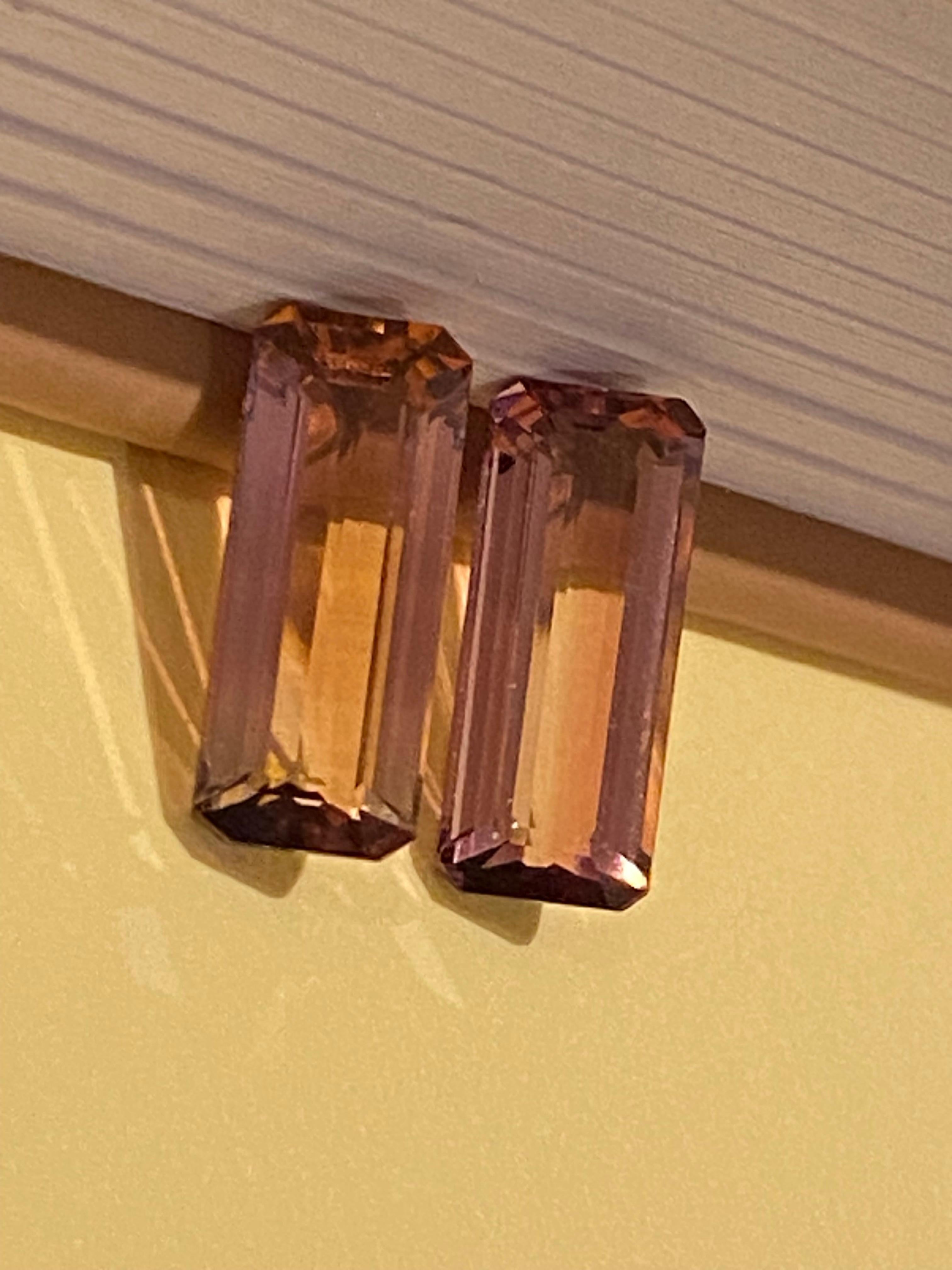 da uomo o donna Coppia di tormaline rosa naturali sfuse e abbinate, taglio baguette, 5,00ct (in totale) in vendita