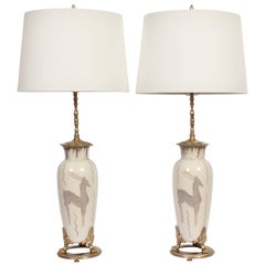Monumental Pair of Loretta Holtkamp for Rookwood Pottery "Stag" Table Lamps 1949