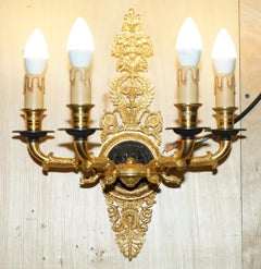 PAIRE DE BOUGIES DE BRONZE L'ORIGINALE ITALIE 24CT GOLD PLATED FOUR CANDLE BRONZE SCONCEs
