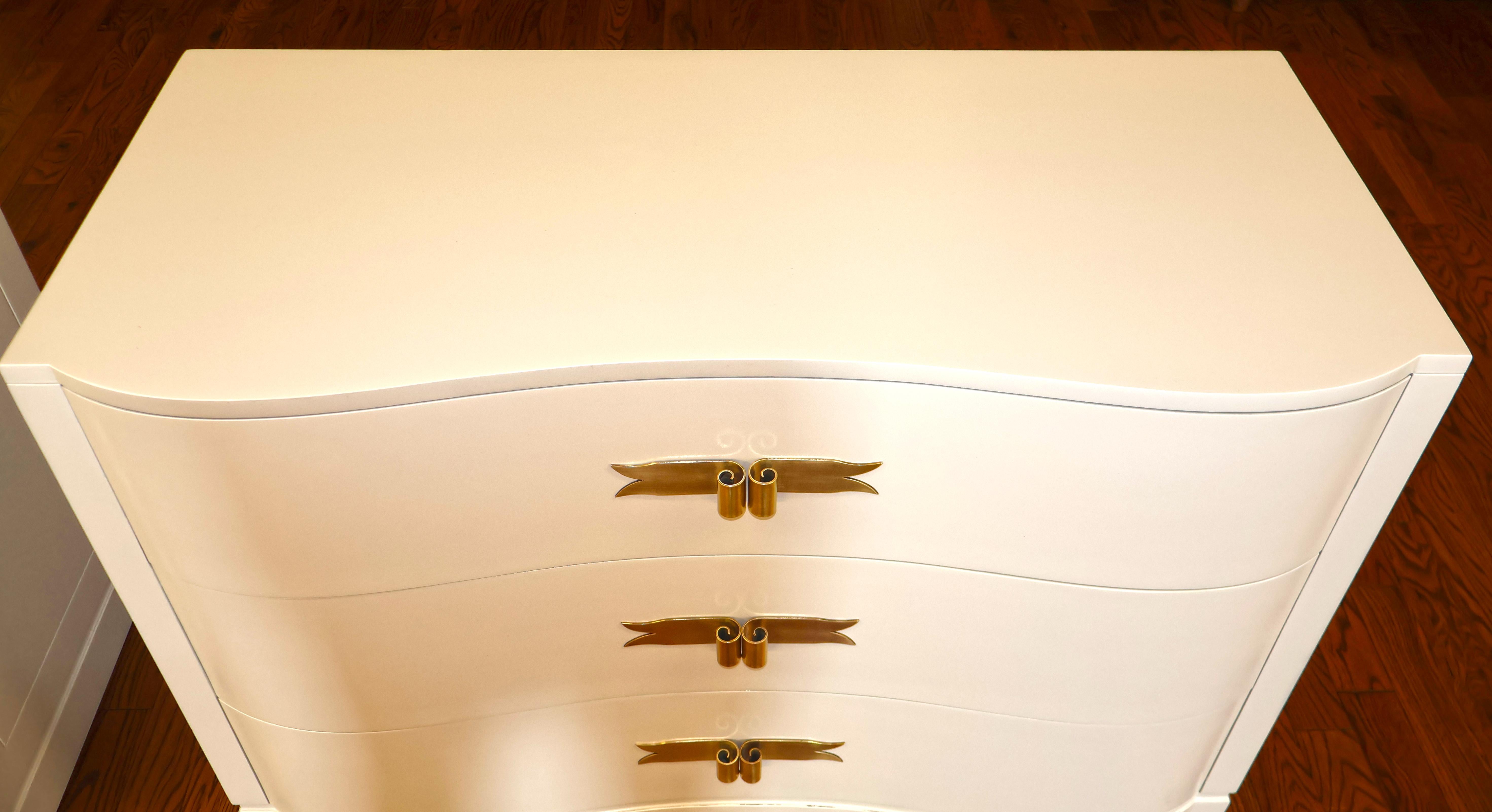 Pair of Lorin Jackson For Grosfeld House Hollywood Regency Modern White Dressers For Sale 3