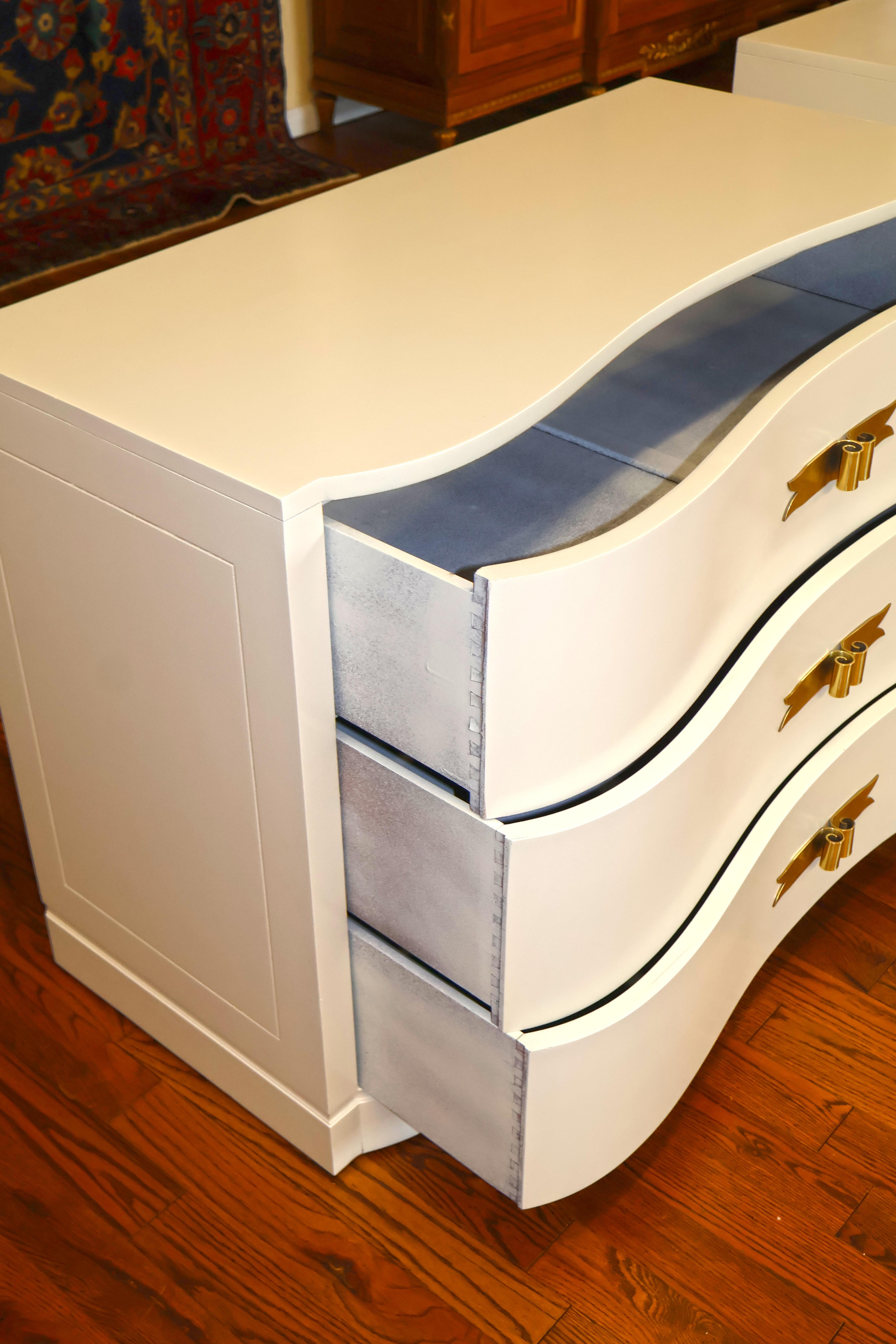 Pair of Lorin Jackson For Grosfeld House Hollywood Regency Modern White Dressers For Sale 6