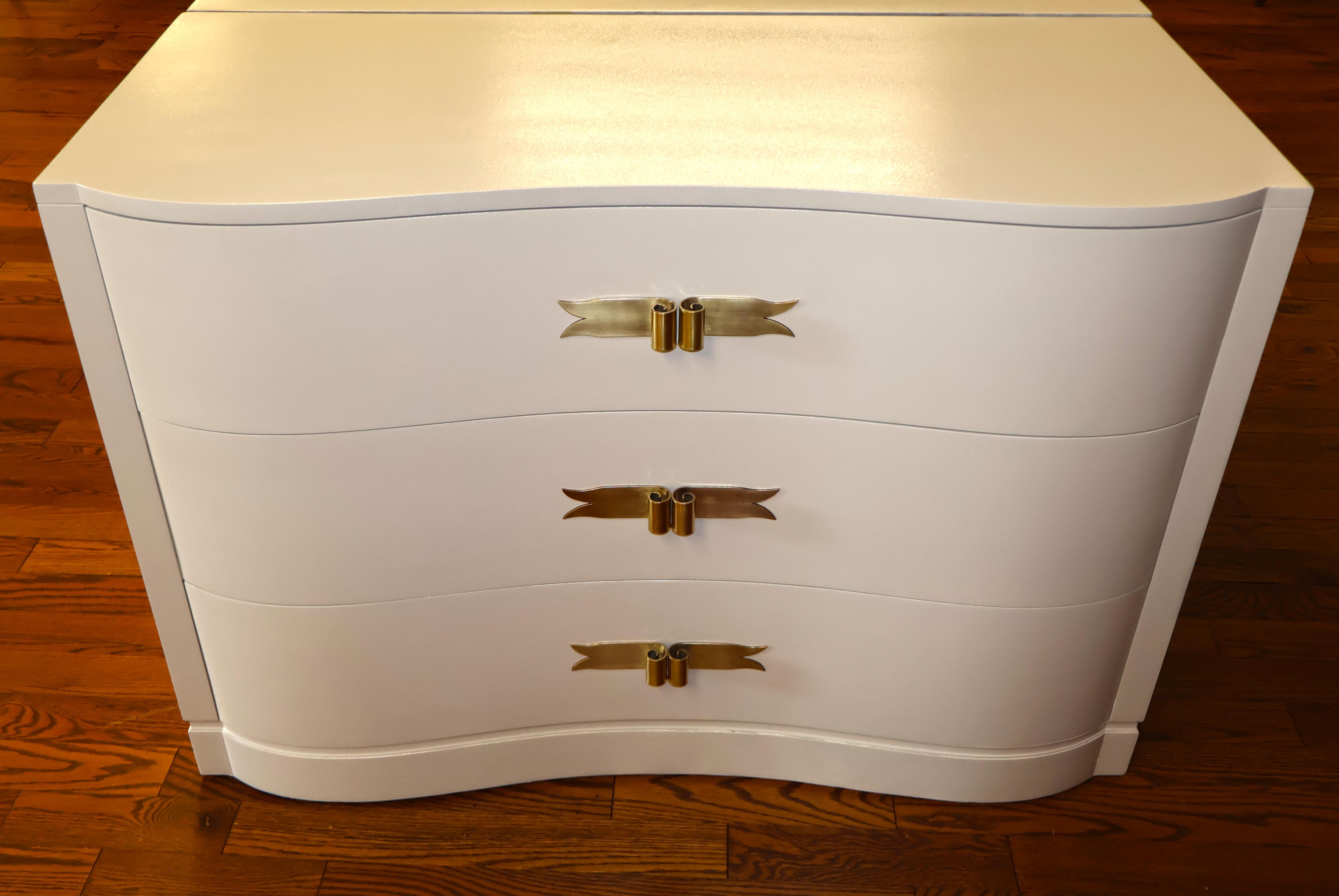 Pair of Lorin Jackson For Grosfeld House Hollywood Regency Modern White Dressers For Sale 12