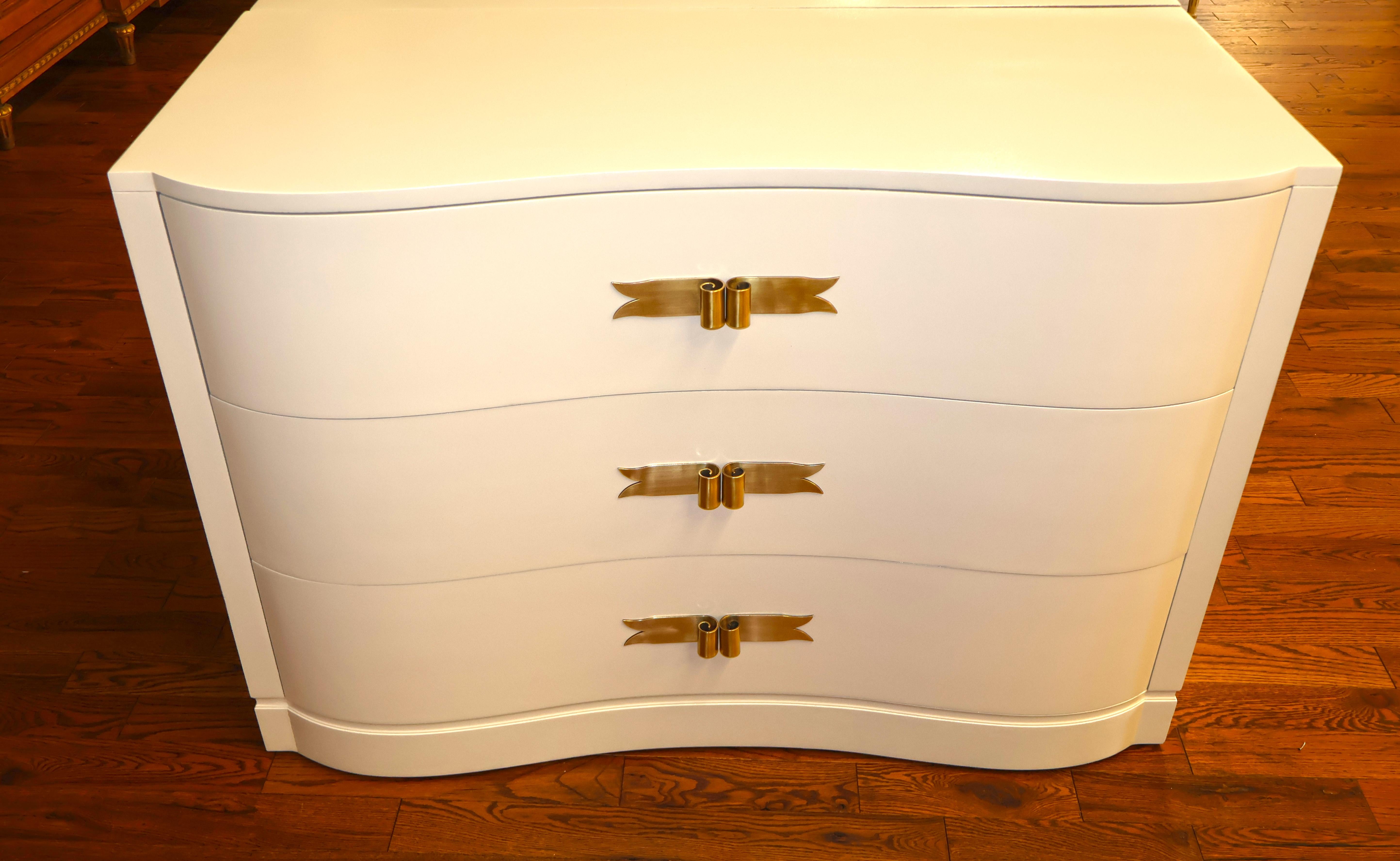 Pair of Lorin Jackson For Grosfeld House Hollywood Regency Modern White Dressers For Sale 13